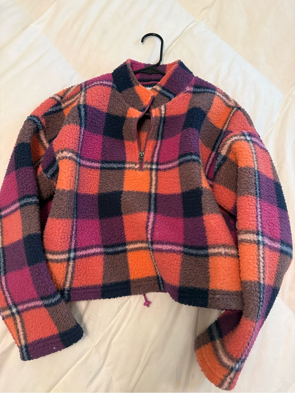 American Eagle Multicolor Plaid Sherpa Half-Zip
